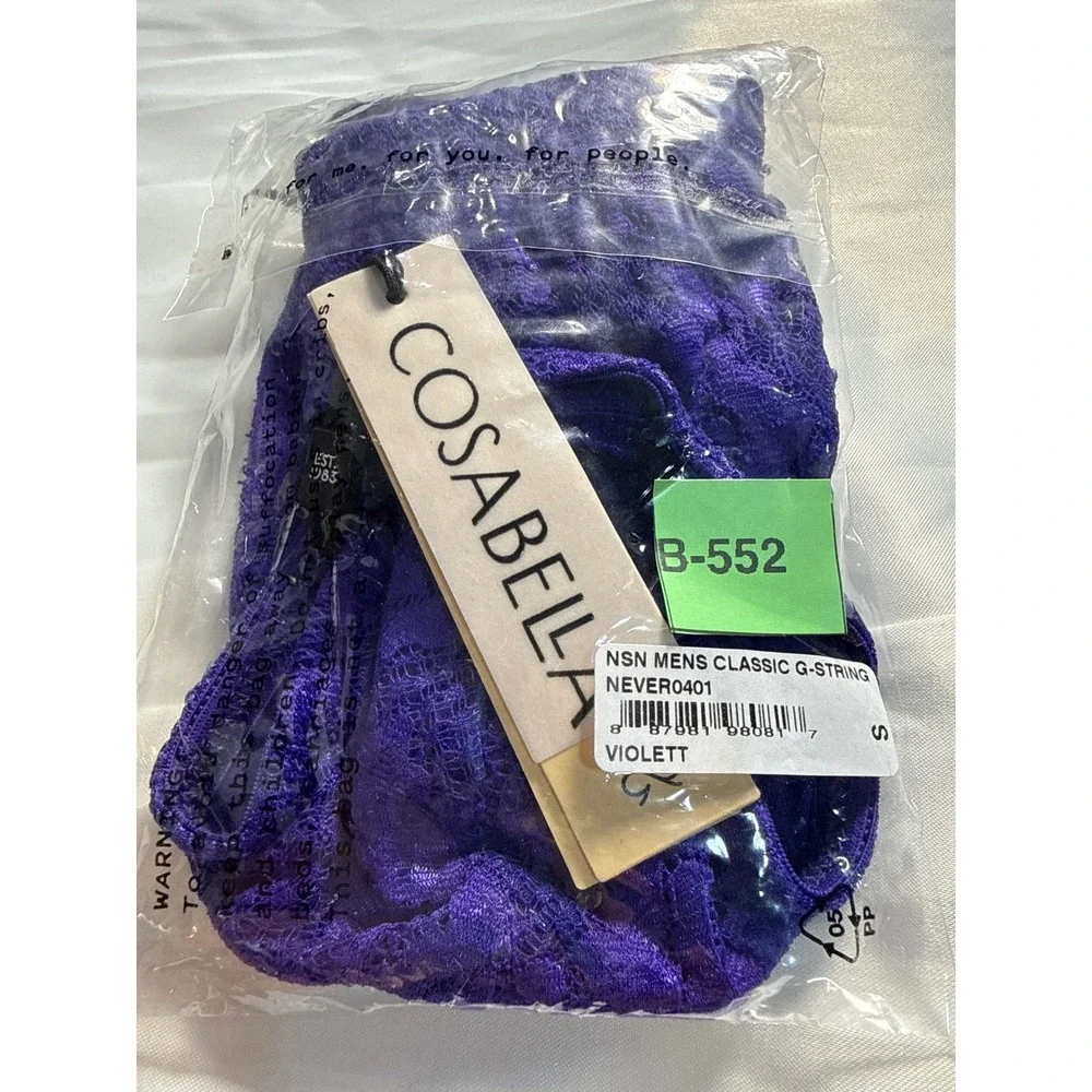 Cosabella Never Say Never Men's Lace G-String Thong Violet Sexy‎ Italian Lace S